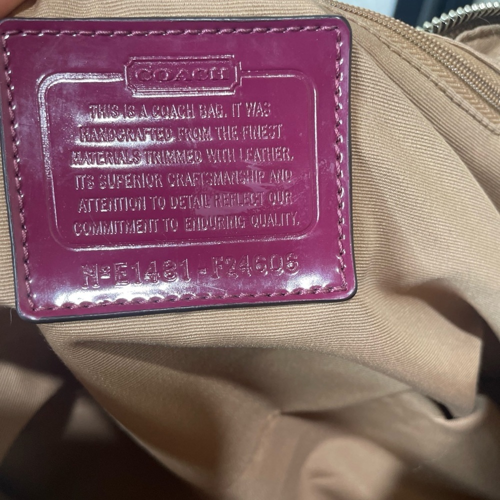 Coach Peyton Signature Cora Domed Satchel Bag Brown Coated Canvas Purple Leather - Picture 10 of 13